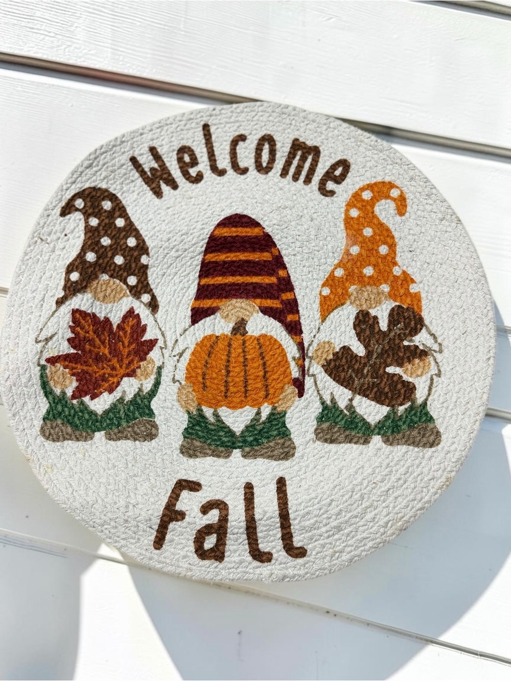 Welcome Fall Gnome Trio Woven Placemat 15” Round